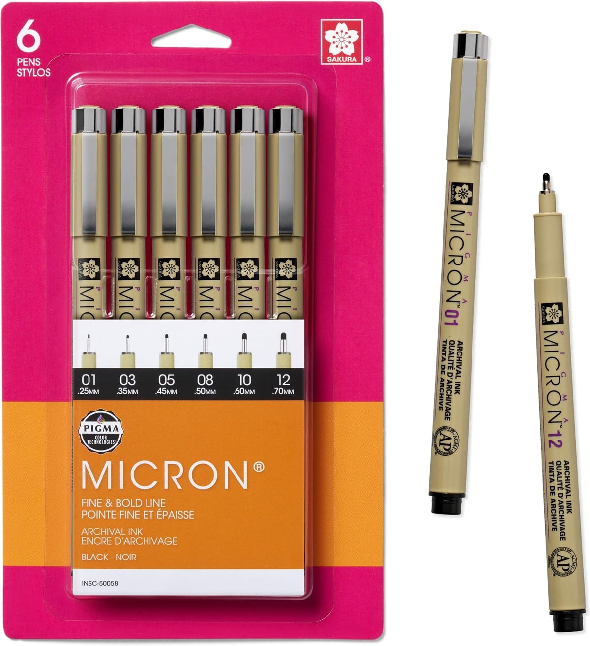 Sakura Pigma Micron black ink multi-tip set front view