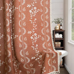 NDDYCU Vintage Boho Terracotta Shower Curtain front view hanging in a farmhouse bathroom.