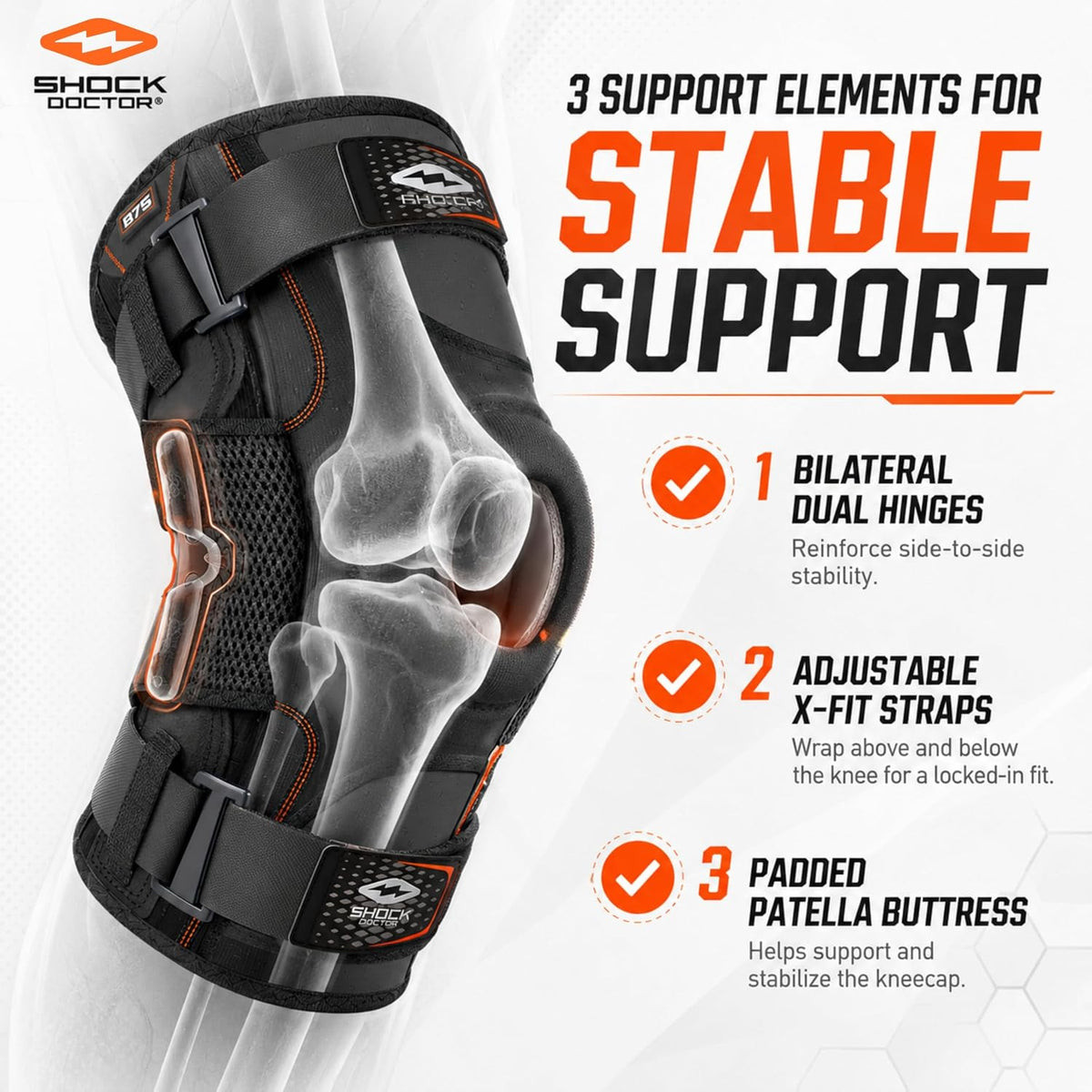 Shock Doctor hinged knee brace open patella design
