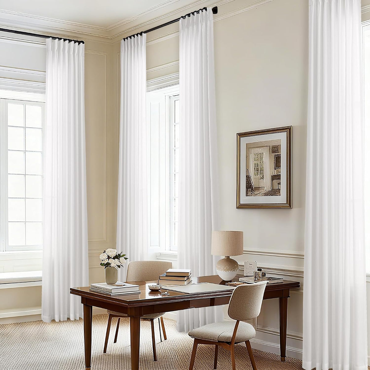 Extra Wide Pinch Pleated 96 Inch Long Linen Curtains 100 Inches Wide | Light Filtering Semi Sheer, Greyish Beige, Ceiling Curtain, for Living Room Patio Glass Sliding Door, Pleat, 96 Inches, 8FT - Image 10