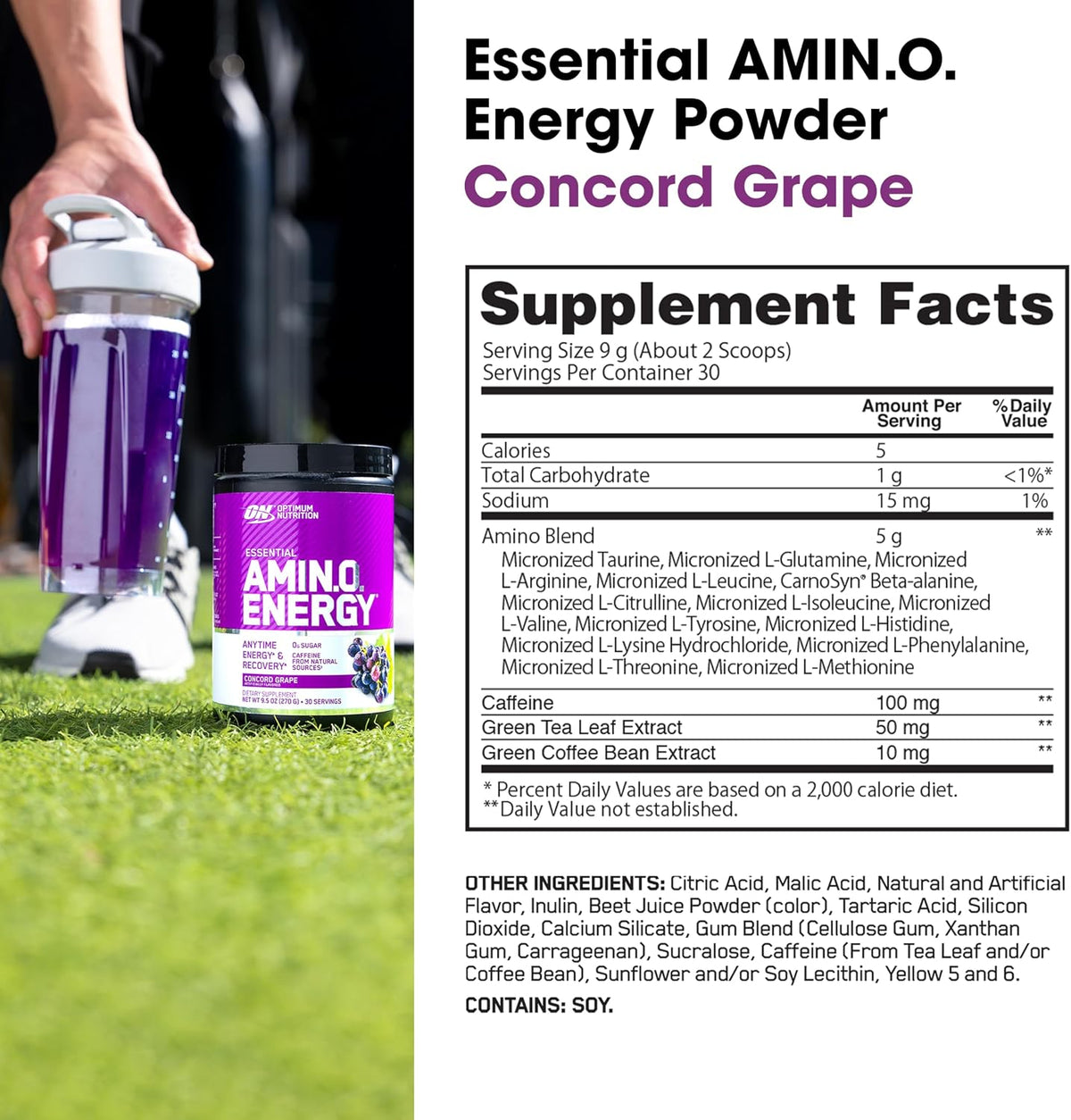Optimum Nutrition Amino Energy - Pre Workout with Green Tea, BCAA, Amino Acids, Keto Friendly, Green Coffee Extract, Energy Powder - Concord Grape, 30 Servings - Image 10
