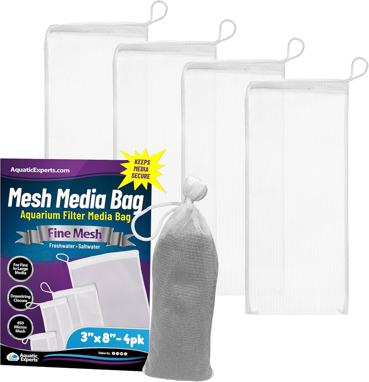 Aquatic Experts fine mesh aquarium filter media bag front view for fish tank filtration