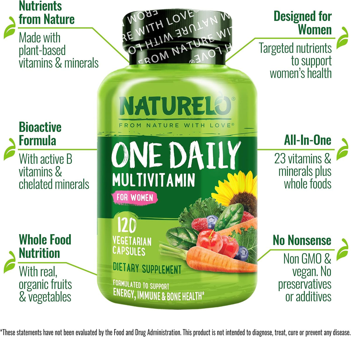 NATURELO women's one daily multivitamin 120 capsules container