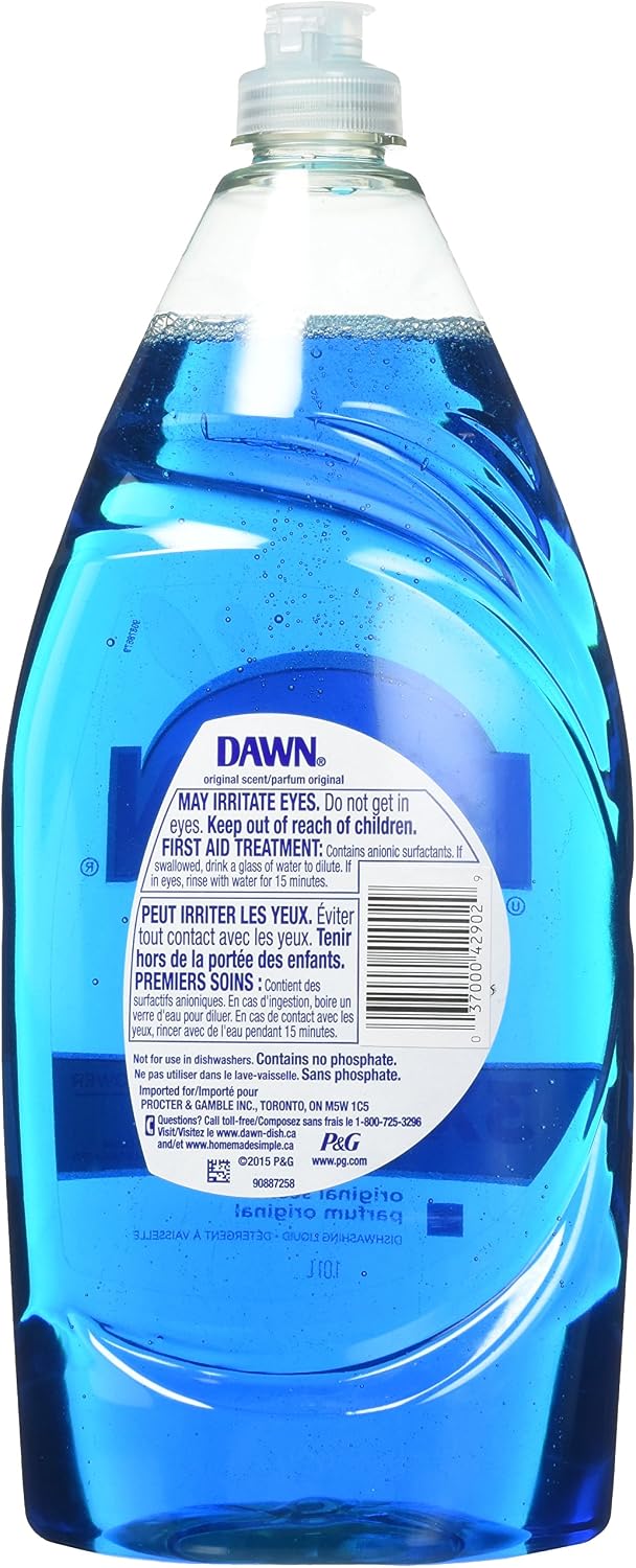 Dawn Ultra dish soap bottle back label ingredients instructions