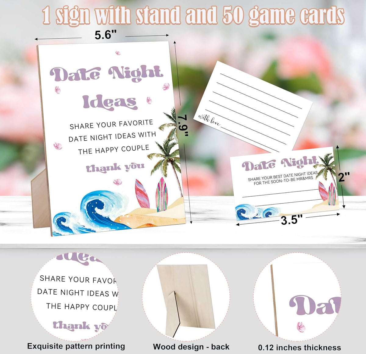 Rorusio date night wooden sign with independent tabletop stand