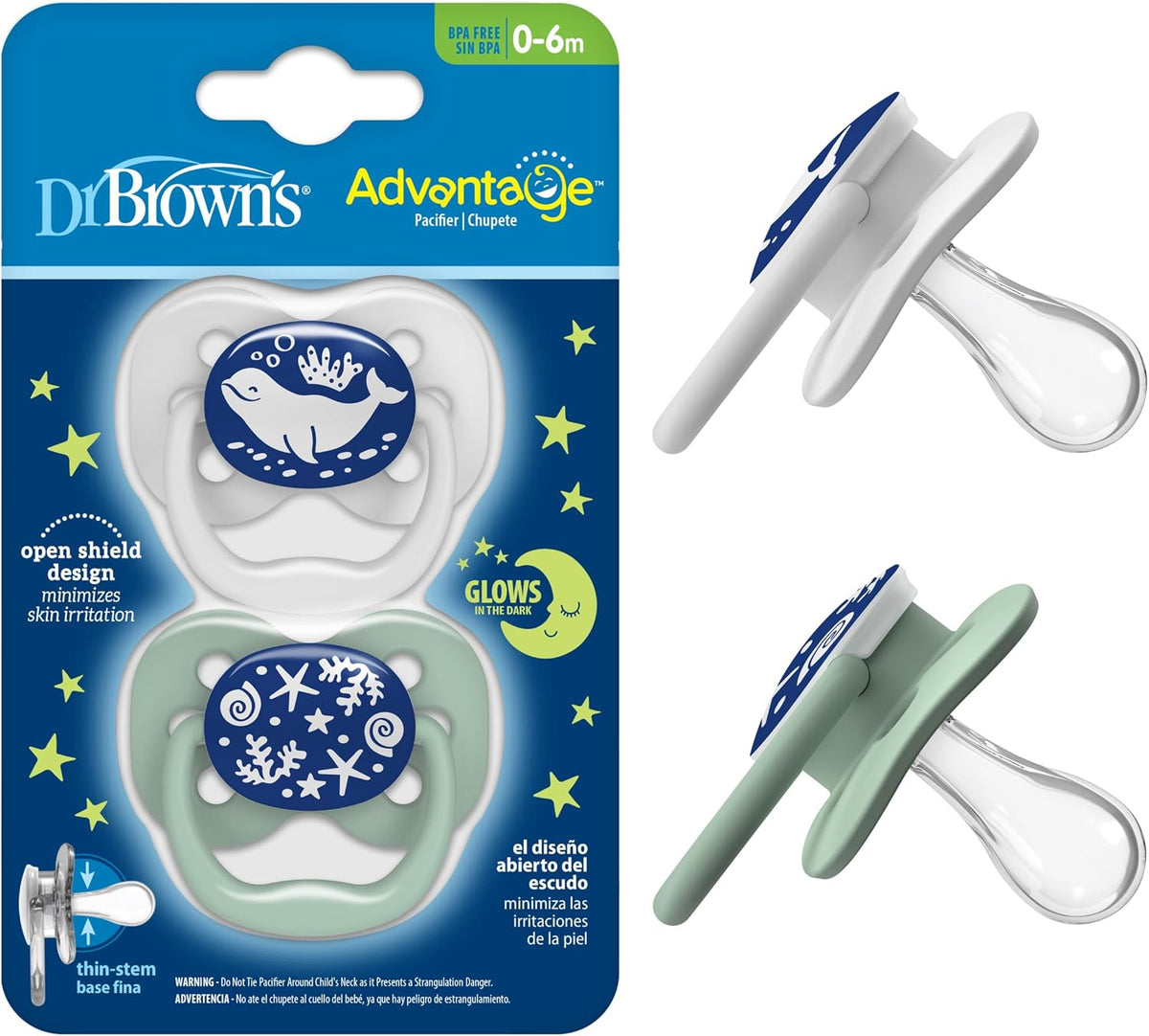 Dr. Brown's Advantage Pacifier, Blue Ocean, 0-6m, 2-Pack - Image 1