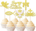Rsstarxi 24 Pack First Holy Communion Cupcake Toppers Cross Dove Angel God Bless Cupcake Picks Christian Baptism Cake Decorations for First Communion Baby Shower Birthday Party Supplies Silver - Image 9