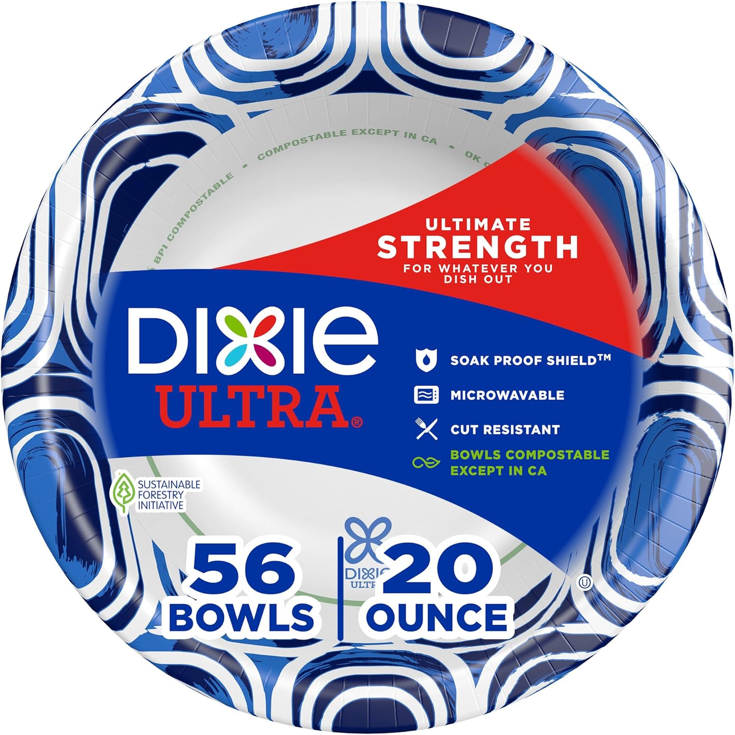 Dixie Ultra Large Paper Bowls 56 count front view heavy duty disposable tableware.