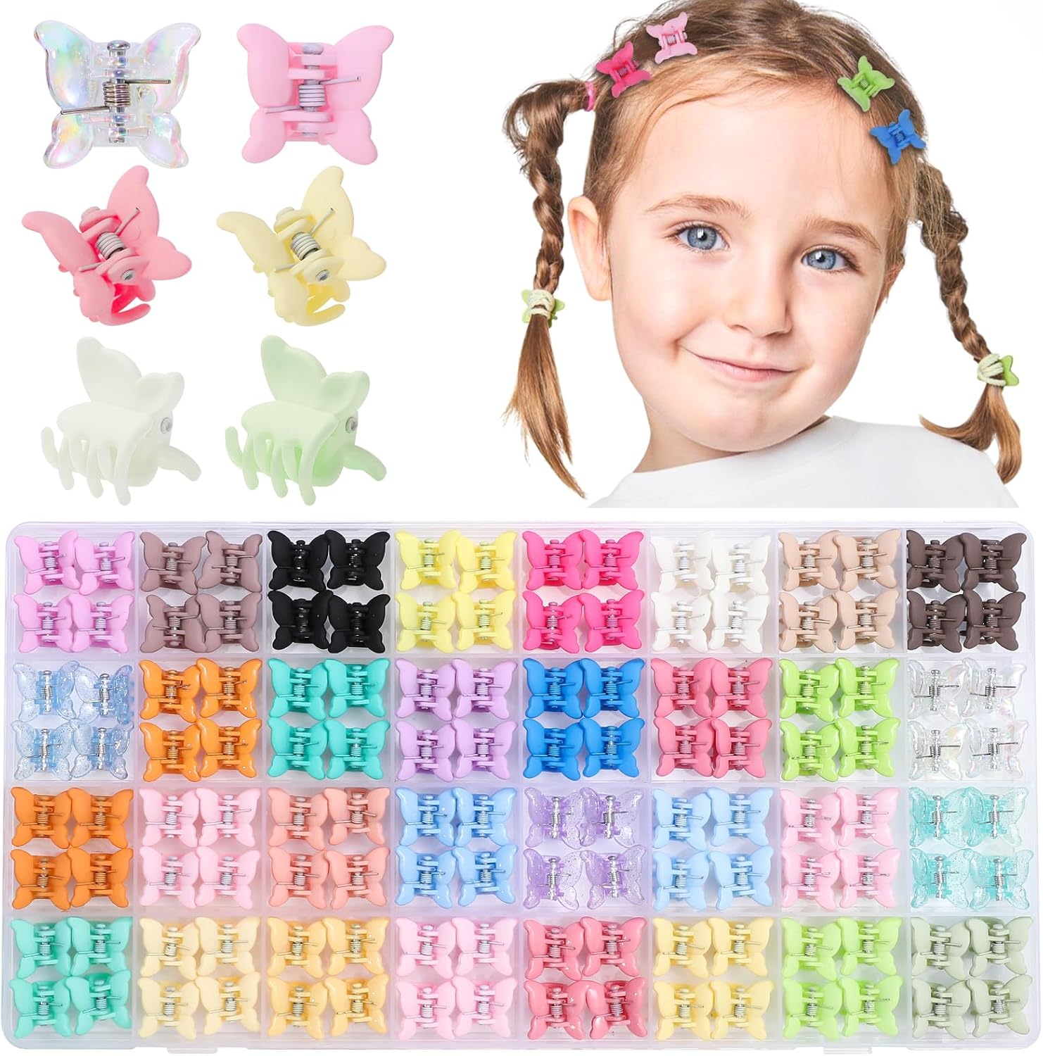 Obeoby 128 piece mini butterfly hair claw clips set front view