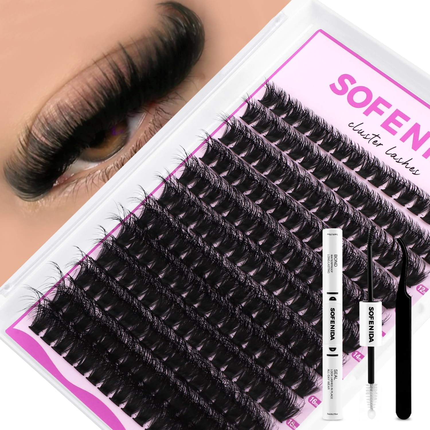 SOFENIDA Lash Clusters Kit 80D retail packaging front view showing premium quality individual eyelashes.