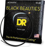 Close up view of jet black K3 coated acoustic guitar strings