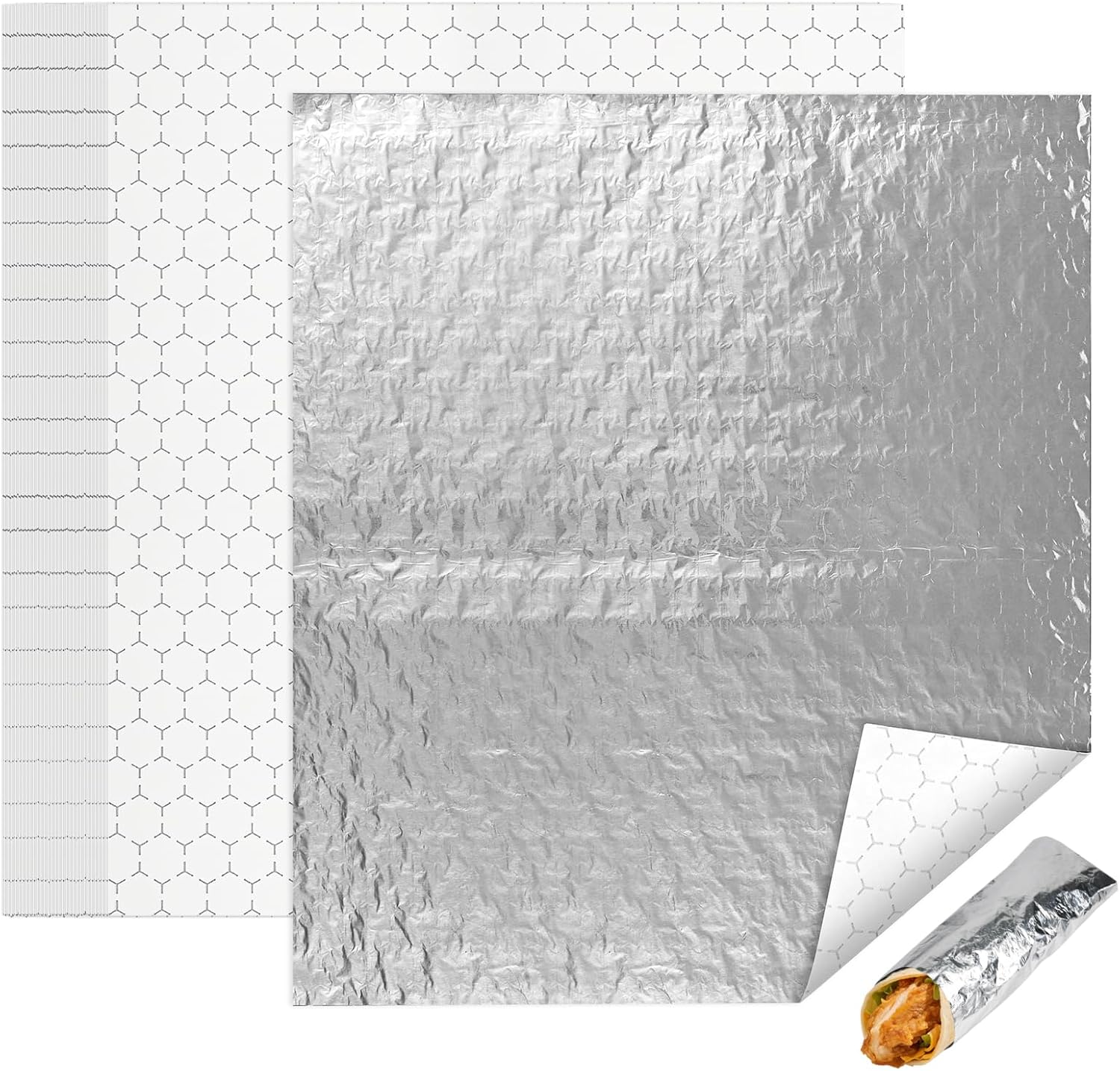 EcoDispose Pre-Cut Insulated Foil Sandwich Wrap Sheets front view 100 pack kitchen supply