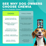 Close up of duck flavored soft chewable treats for dog immune and gut health.