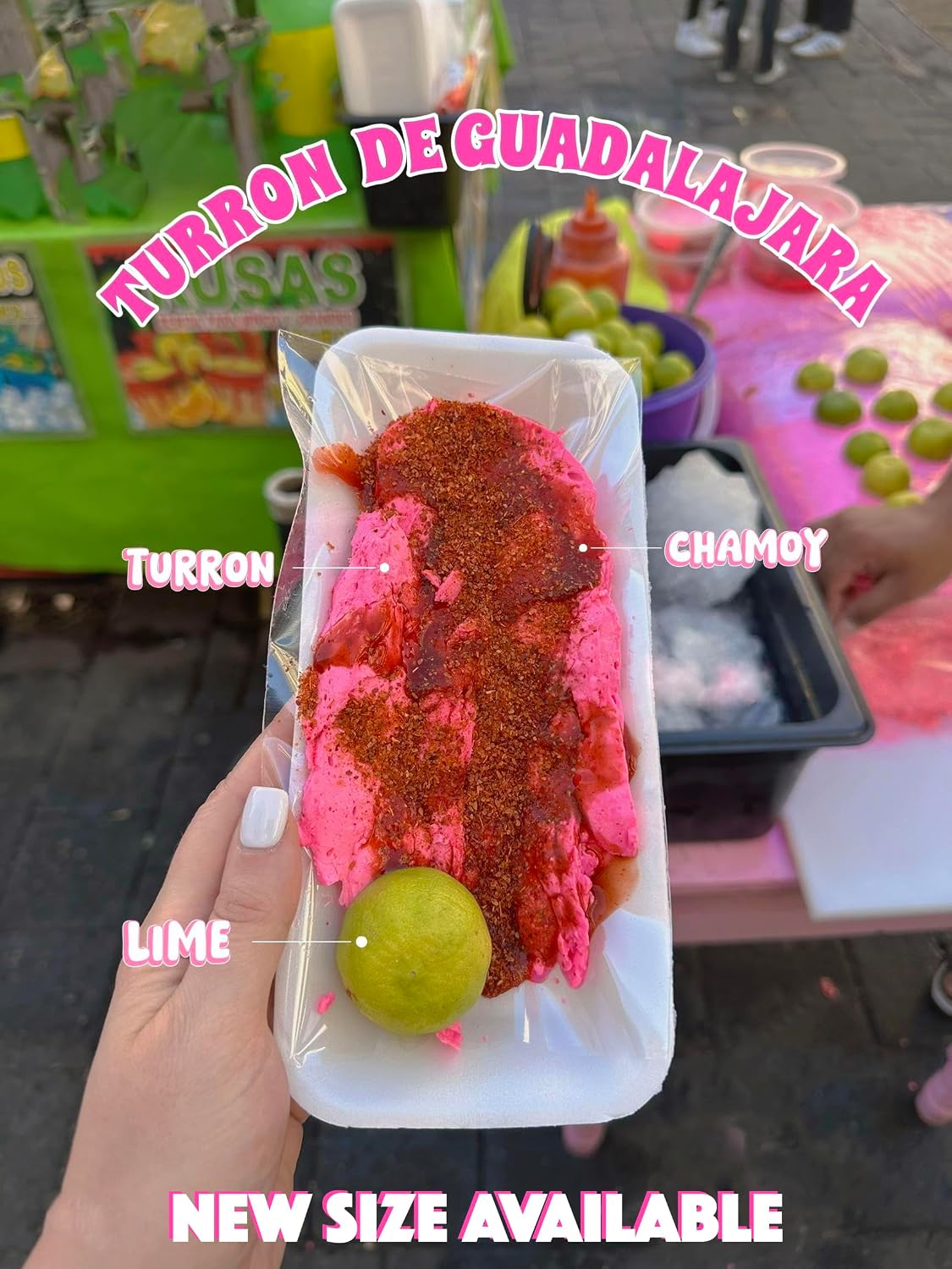 Authentic Turron Rosa Mexican candy with Chamoy and chili seasoning packets