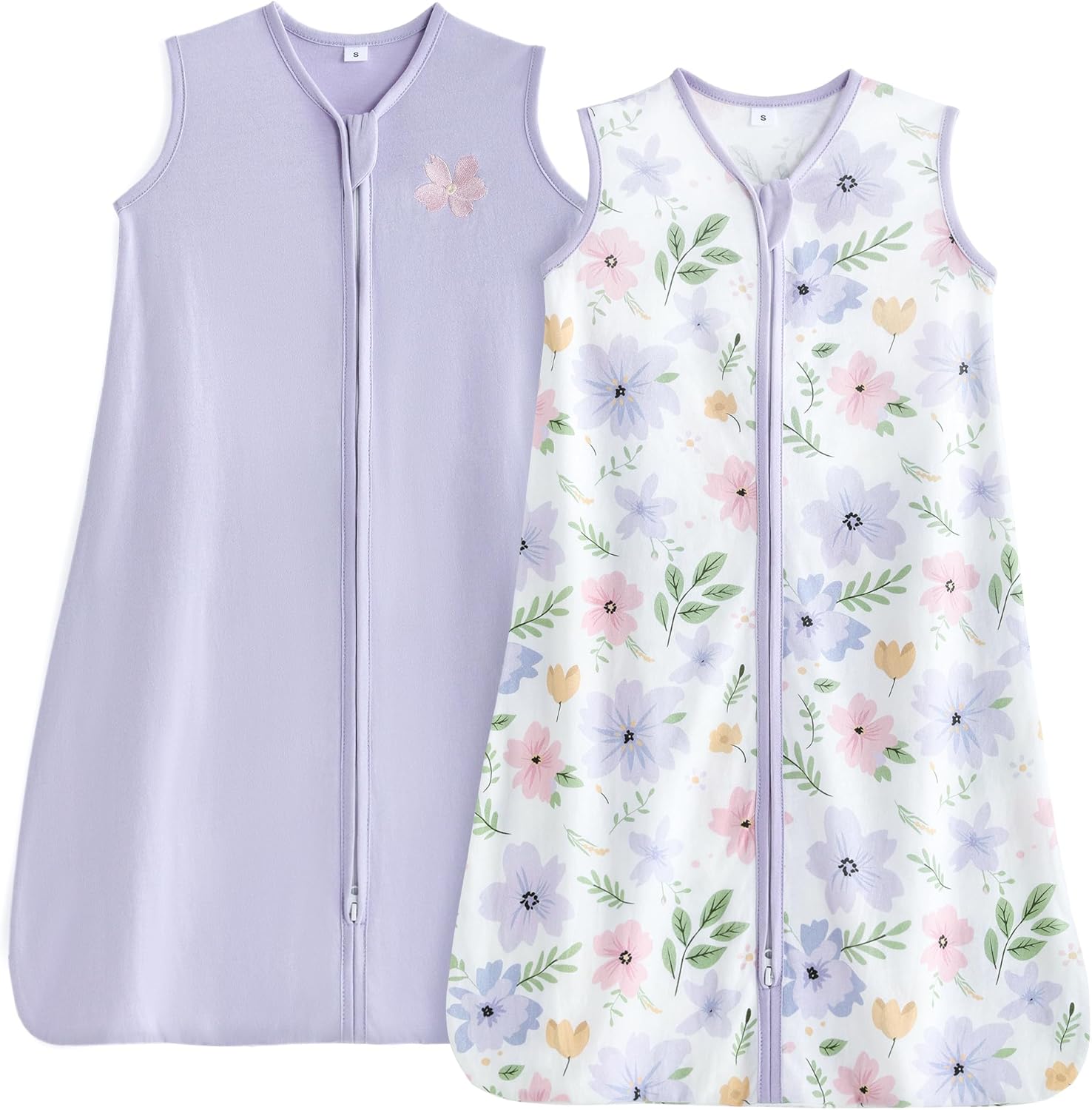 Tillyou 2 pack baby sleep sack front view floral pattern