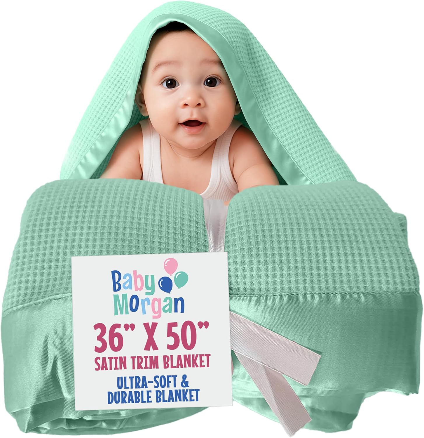 Baby Morgan thermal waffle baby blanket mint green front view