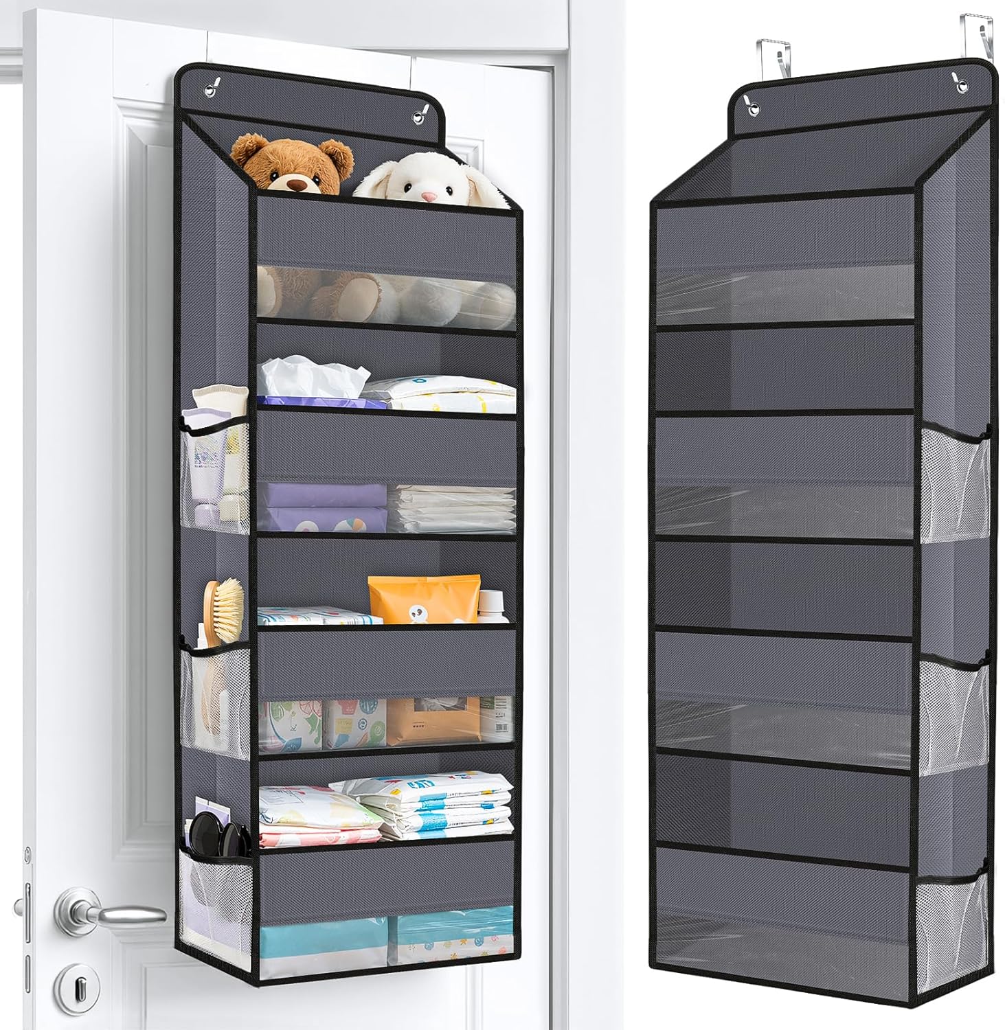 Wiselife over the door organizer front view in dark grey