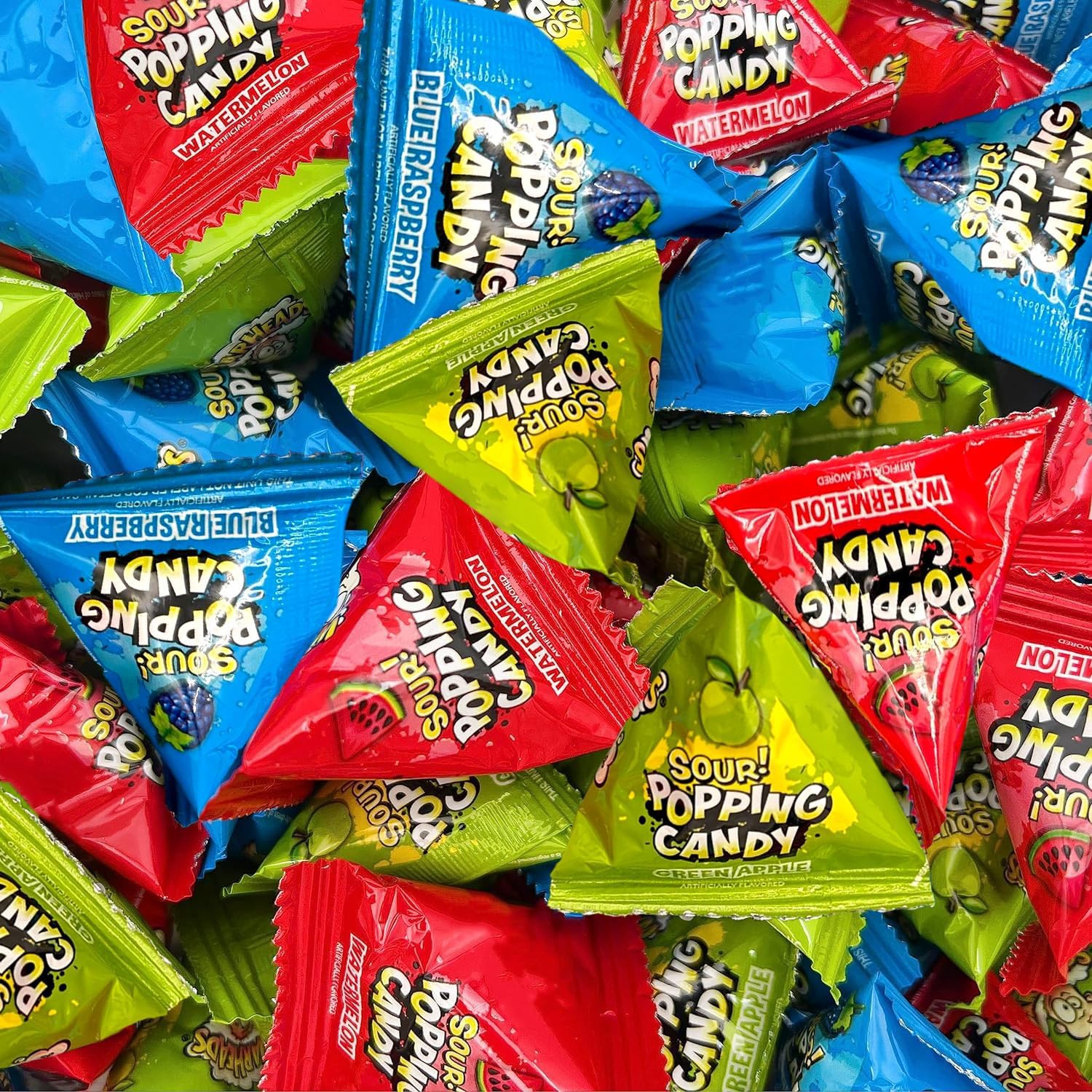 FUNTASTY Sour Popping Rocks Forty Mini Packs front bag view showing the colorful assorted fruit flavors packaging.