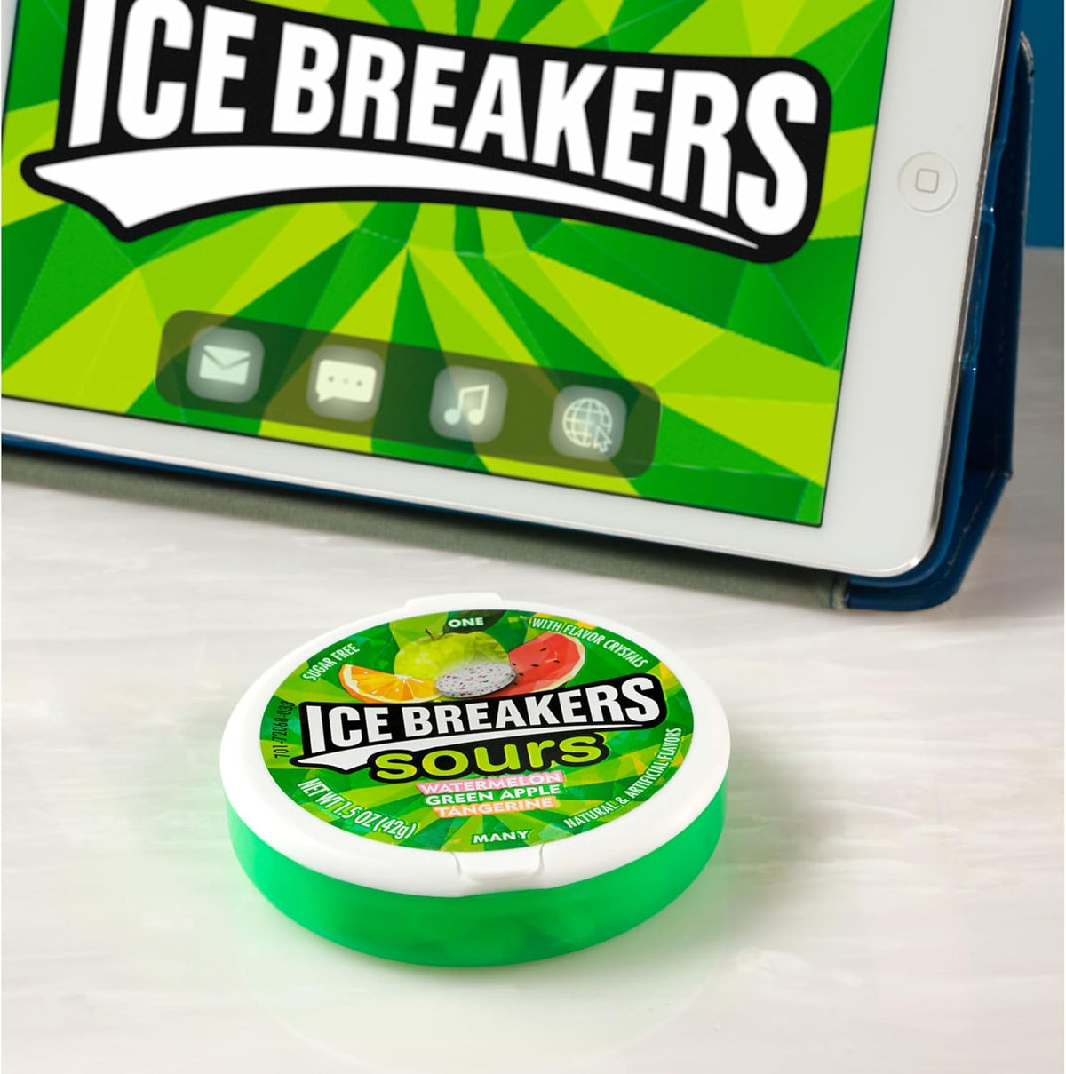 Nutritional facts and full ingredient list on the back of the fruit mint container.