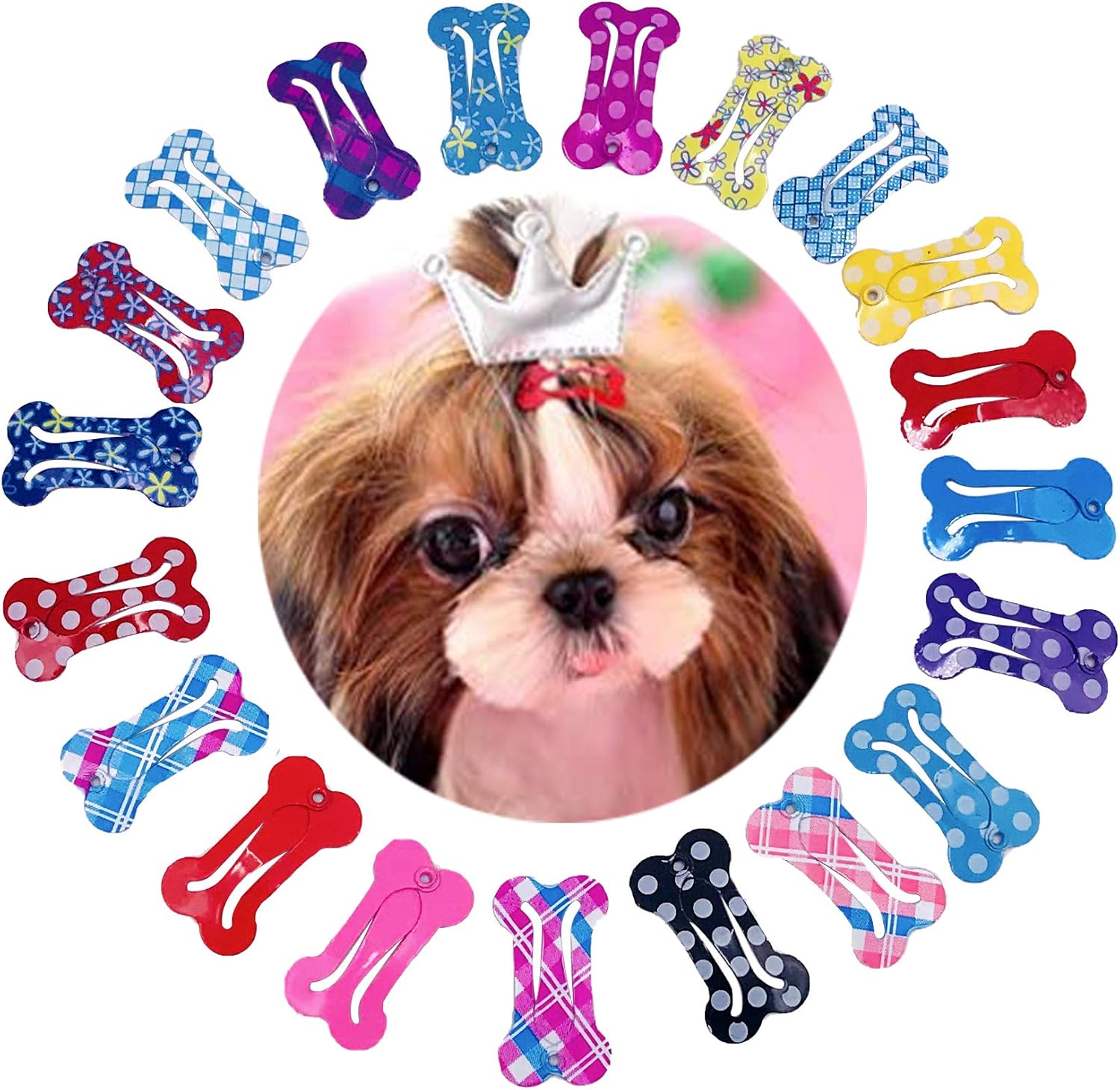 Pet Show bone shaped snap hair clips front view pack of 20