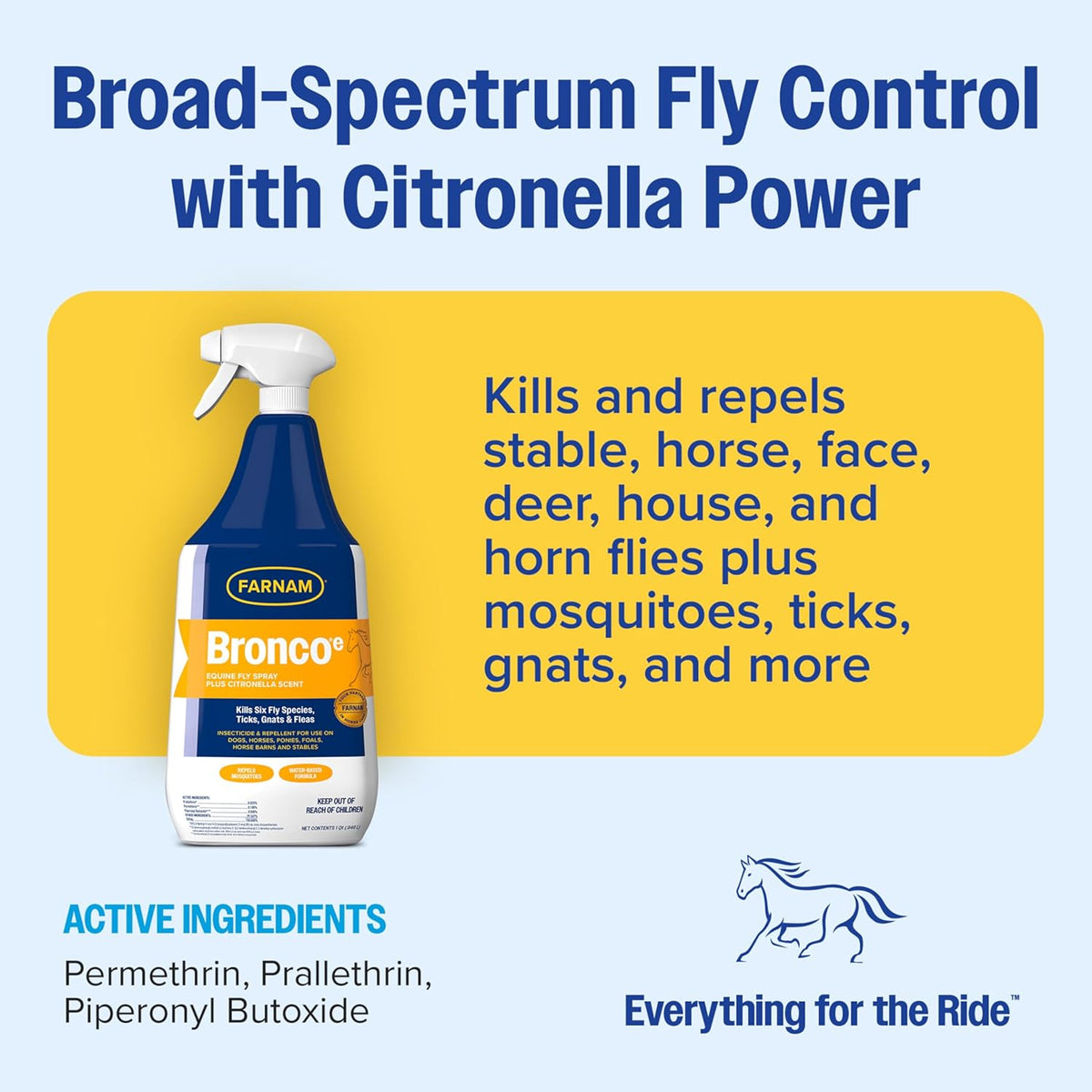 Water-based non-oily equine insecticide spray bottle close-up view