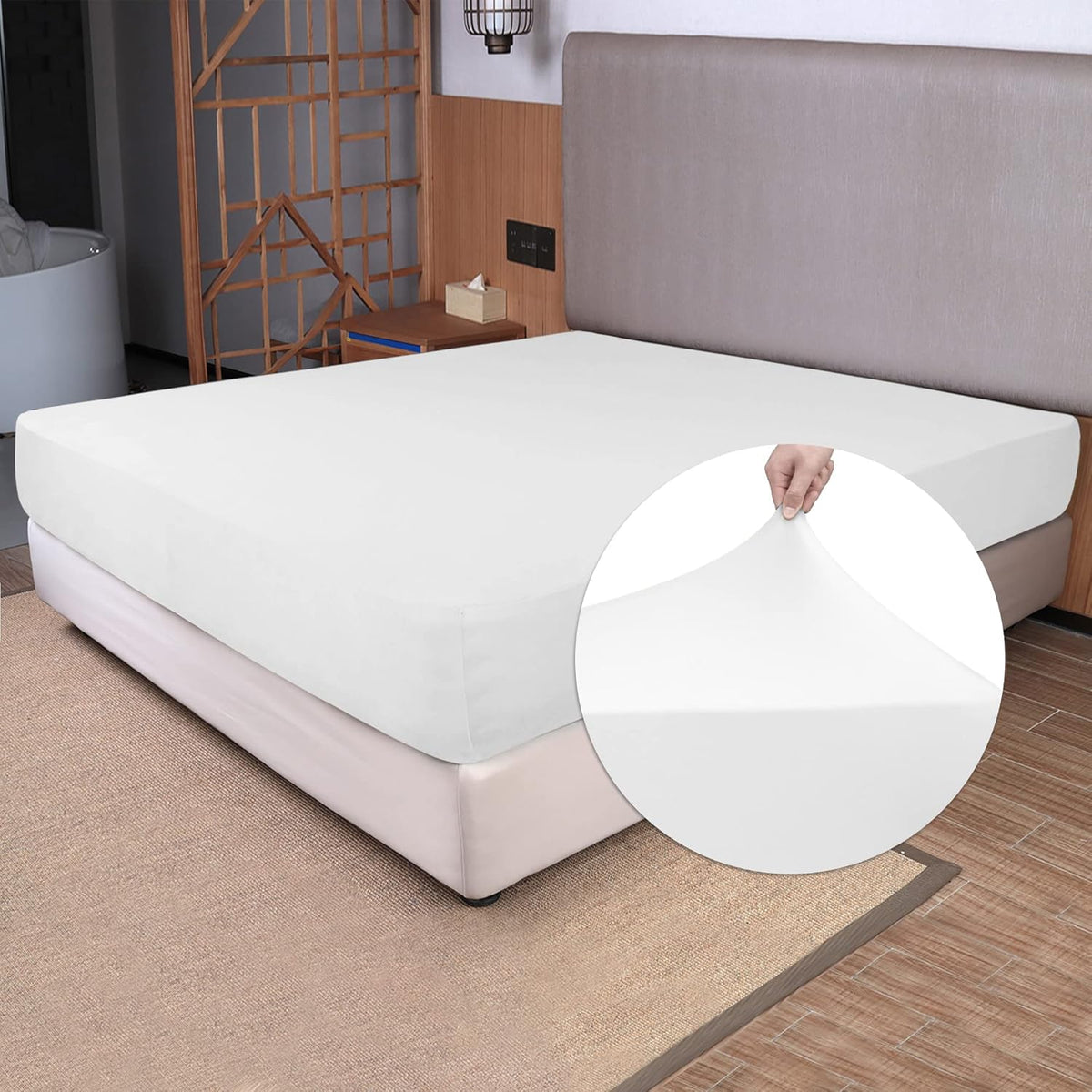 N&Y Home Soft Stretch King Size Fitted Sheet white front view