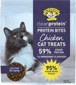 Dr. Elsey's high protein grain free chicken cat treats bag showing 59 percent protein highlight.