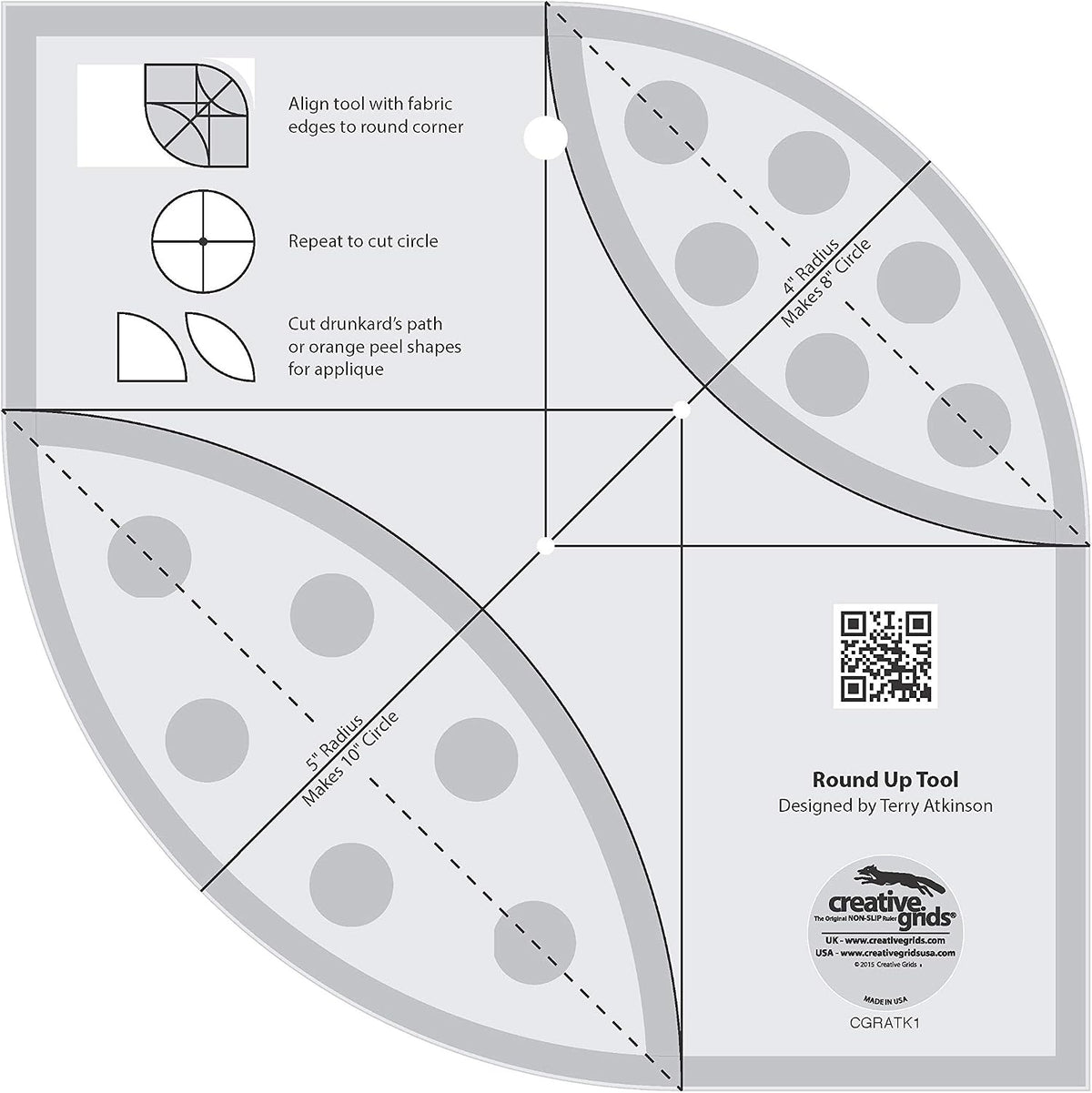 Creative Grids Round Up Tool and Quilting Ruler front view