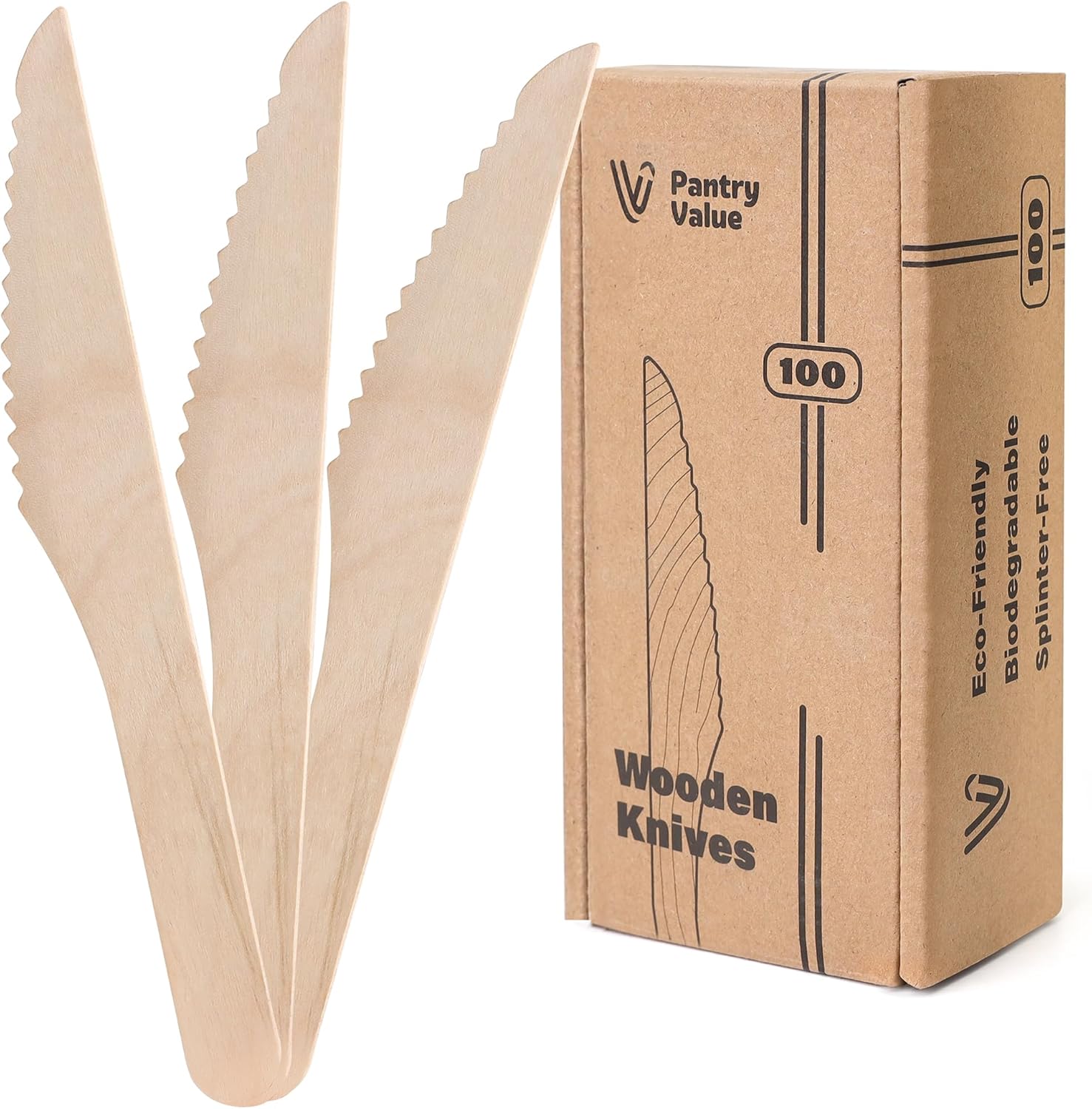 Pantry Value wooden disposable knives front view packaging