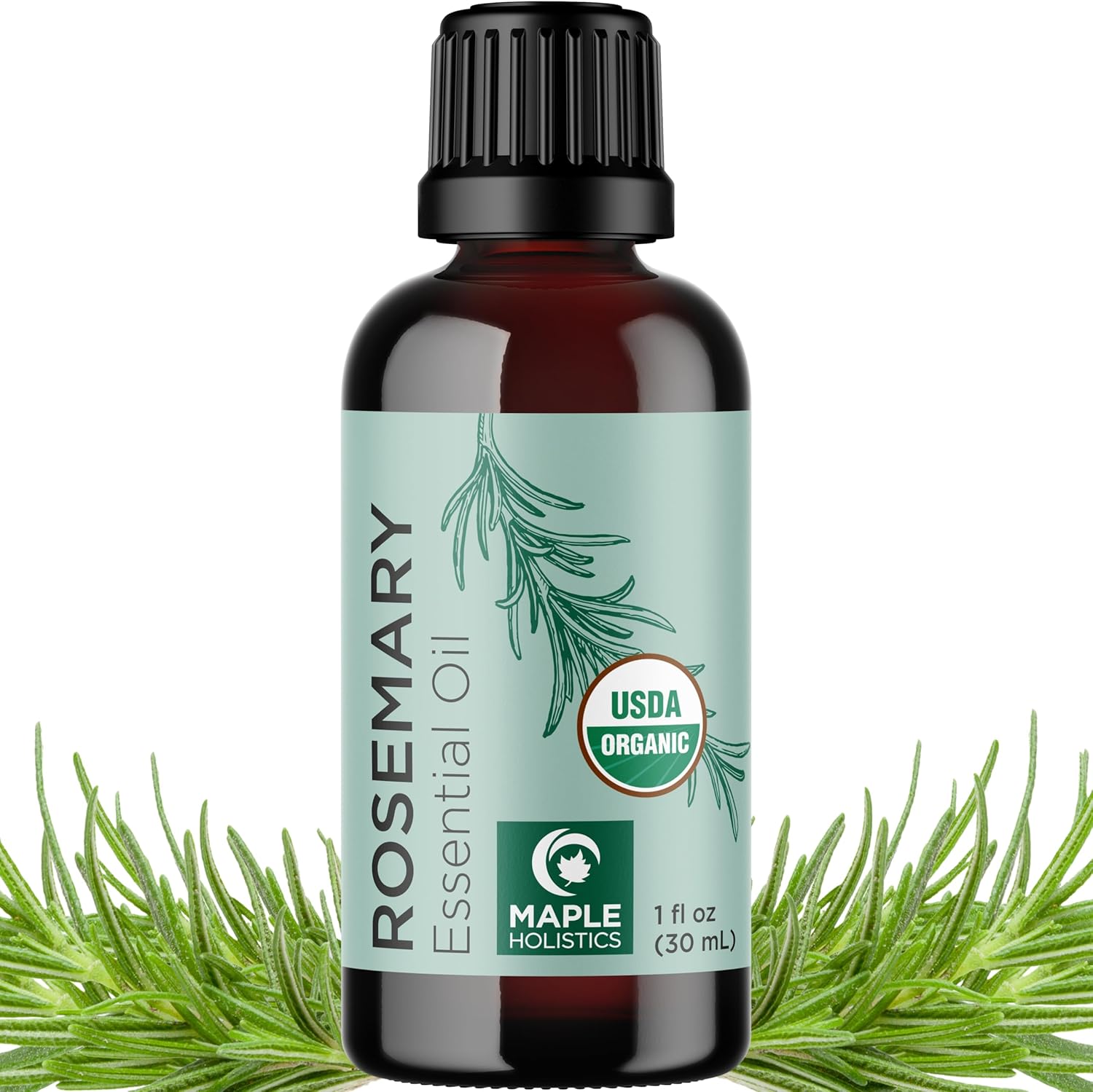 Certified Organic Rosemary Oil for Hair - Pure USDA Organic Rosemary Essential Oil for Hair Skin and Nails Plus Aromatherapy - Oil for Dry Scalp Treatment and Enhanced Volume and Shine - Image 1