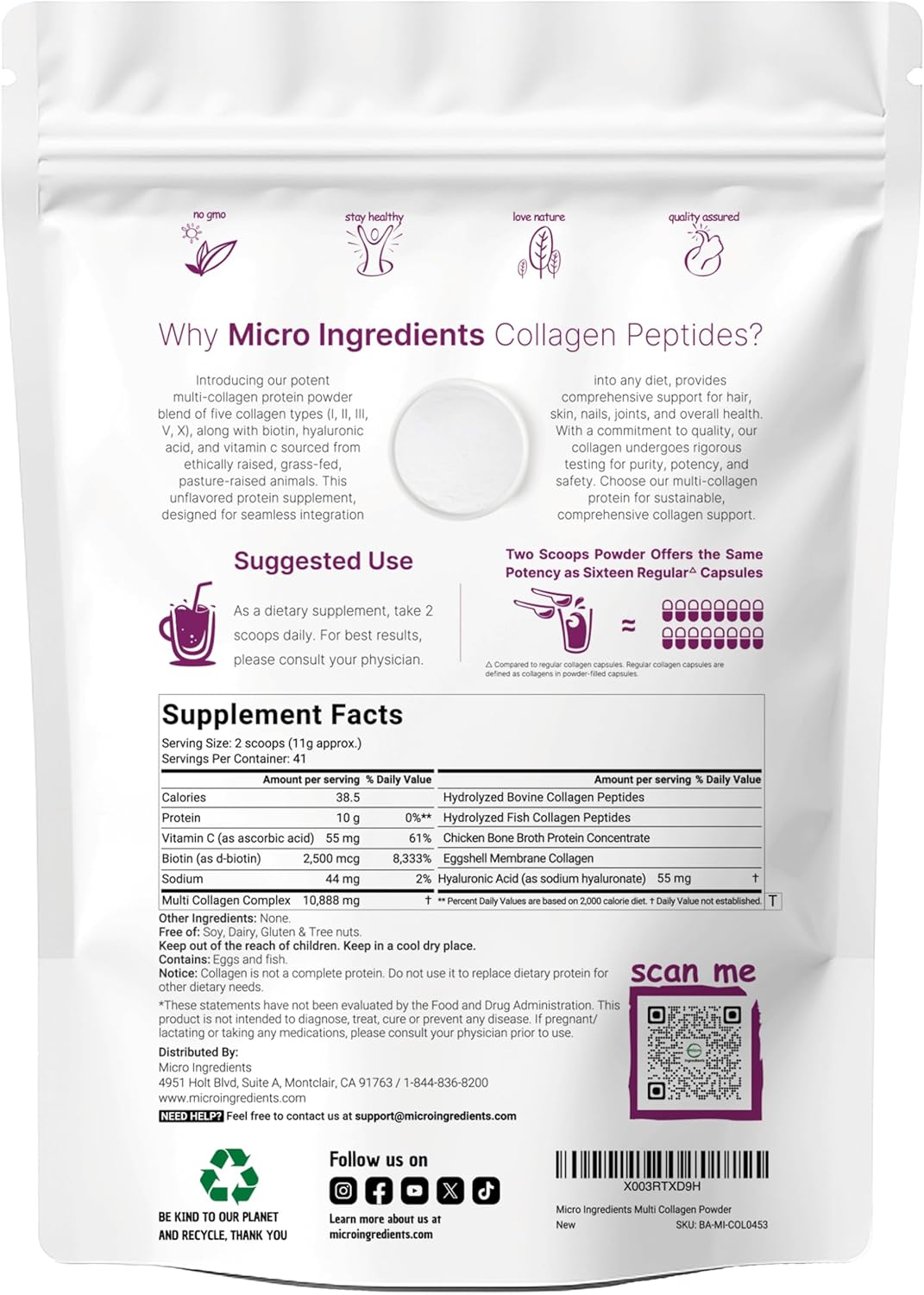 Micro Ingredients multi collagen peptides powder ingredients breakdown graphic