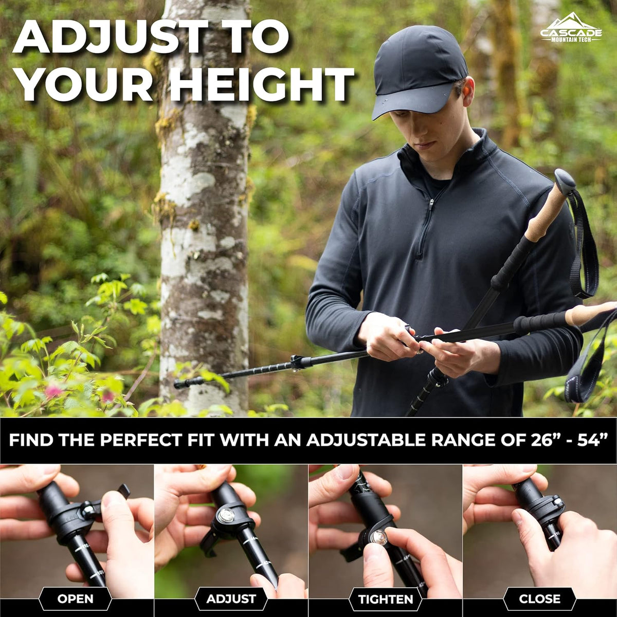 Cascade Mountain Tech trekking poles quick lock adjustment lever mechanism