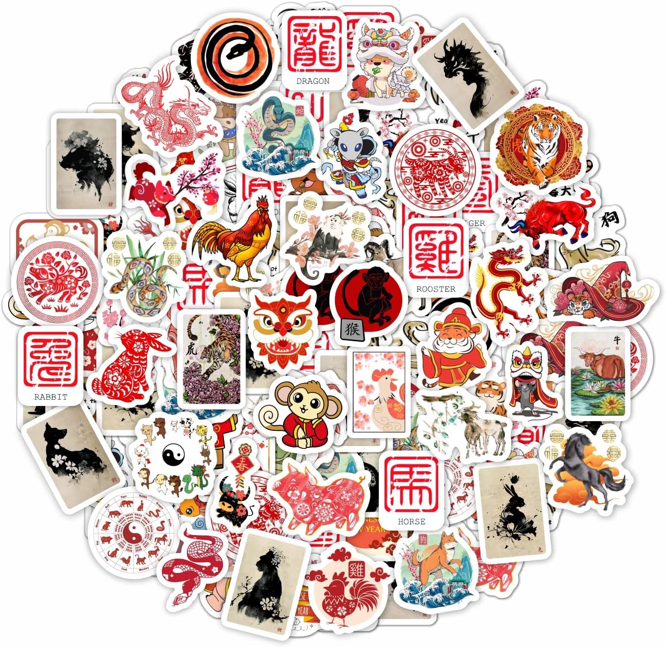 BulbaCraft 100 Pieces Chinese New Year sticker pack front view