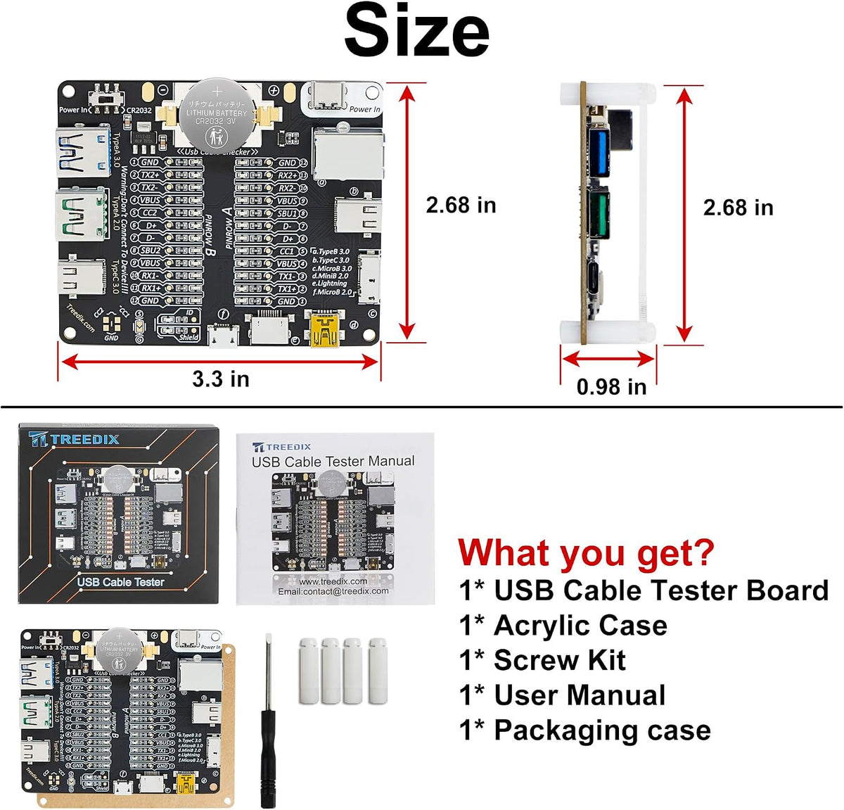 Treedix USB cable tester full kit package components view