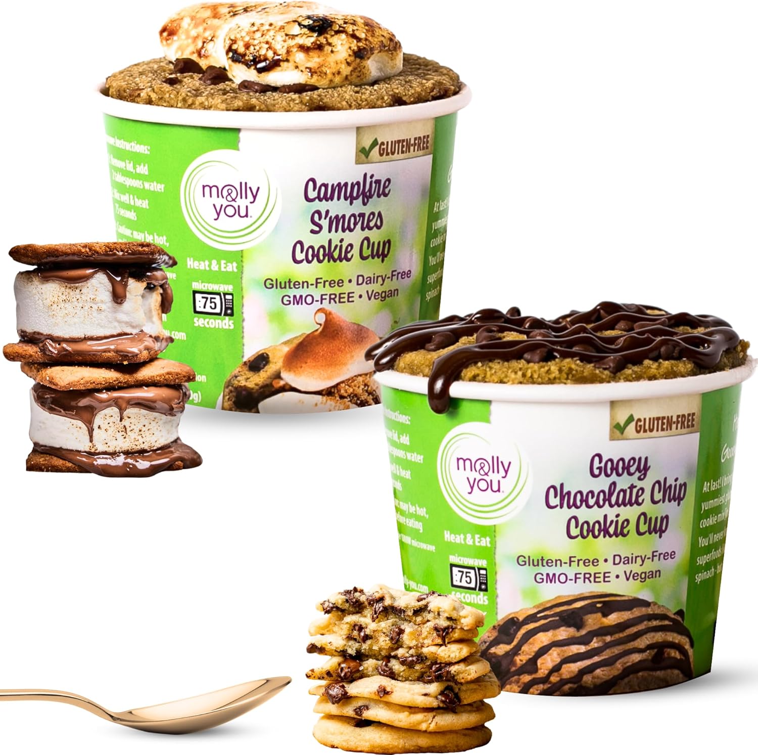 Molly And You Variety Gluten-Free Cookie Cup Pack of 6 front view microwaveable snack