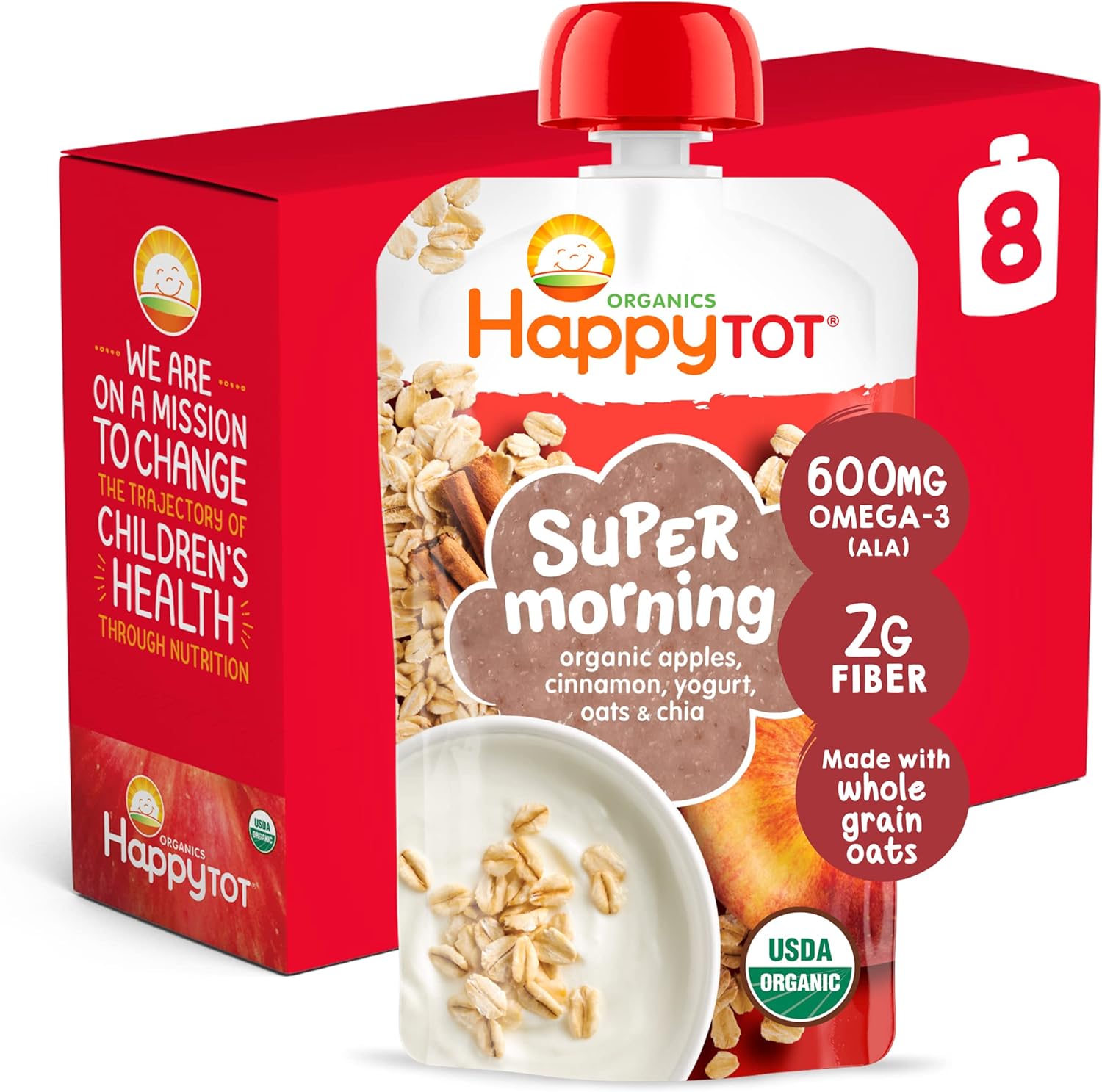 Happy Tot Organics Stage 4 Super Morning Apple Cinnamon pouch front view