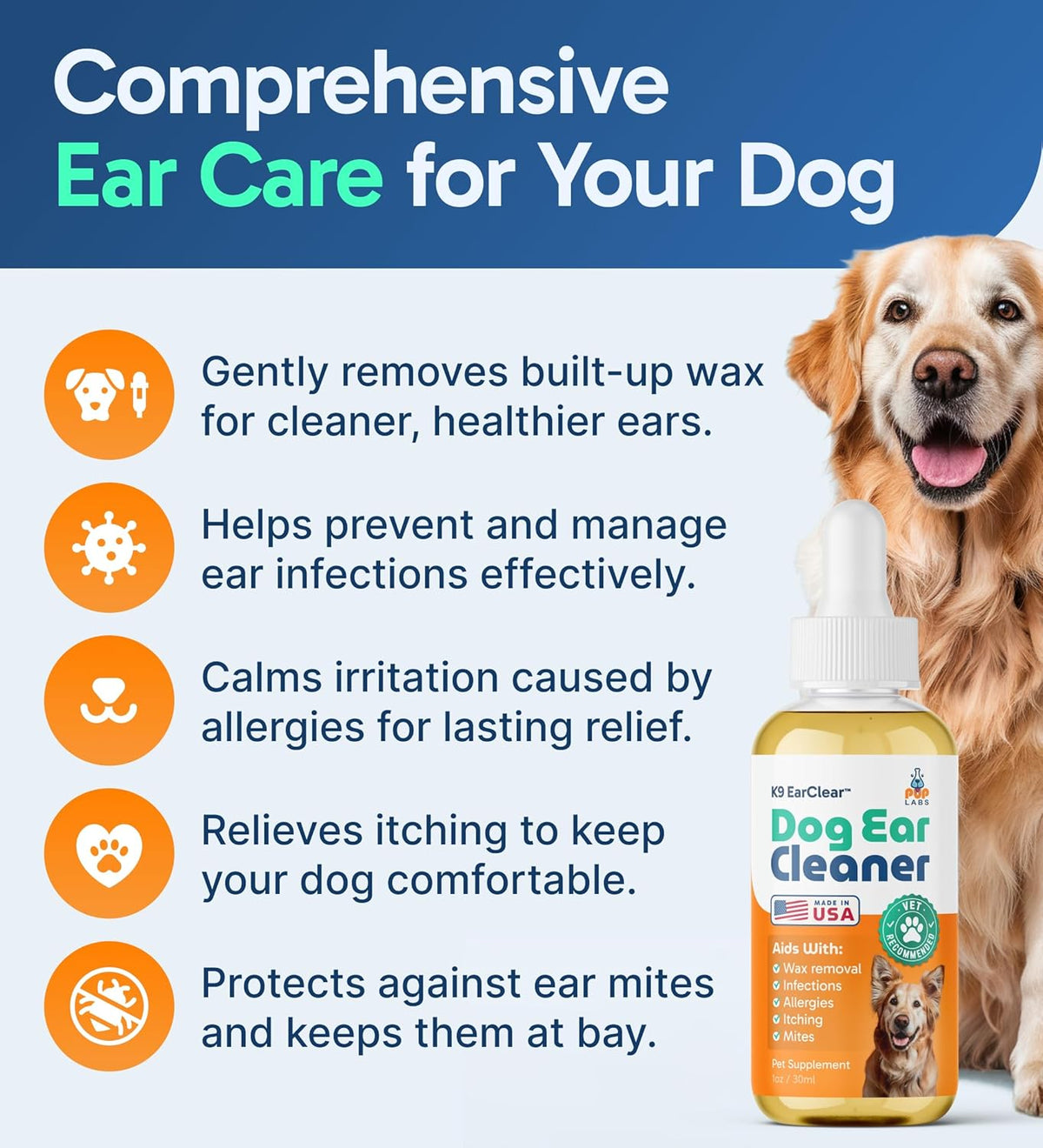 Pup Labs Ear Clear 1 fluid ounce dropper bottle for dogs
