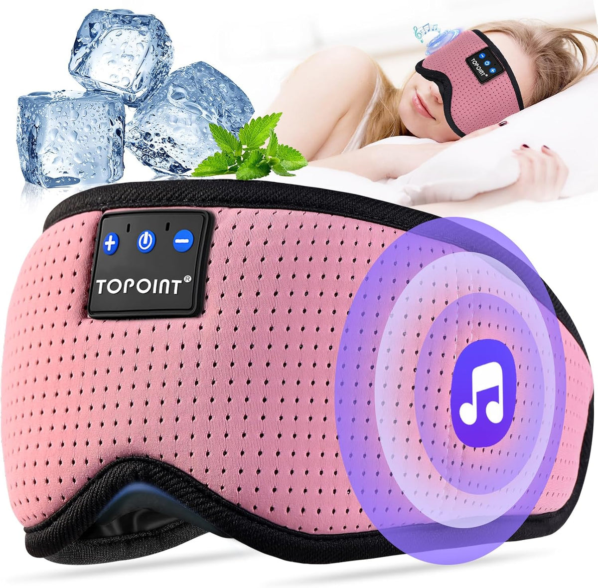 Topoint sleep mask with bluetooth headphones front view