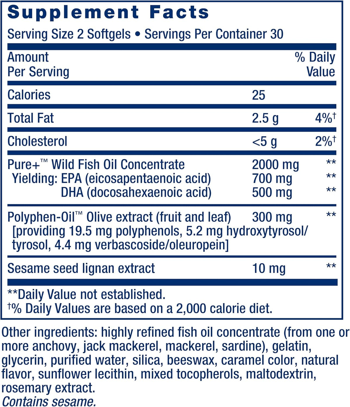 Life Extension Super Omega-3 ingredients and directions packaging detail