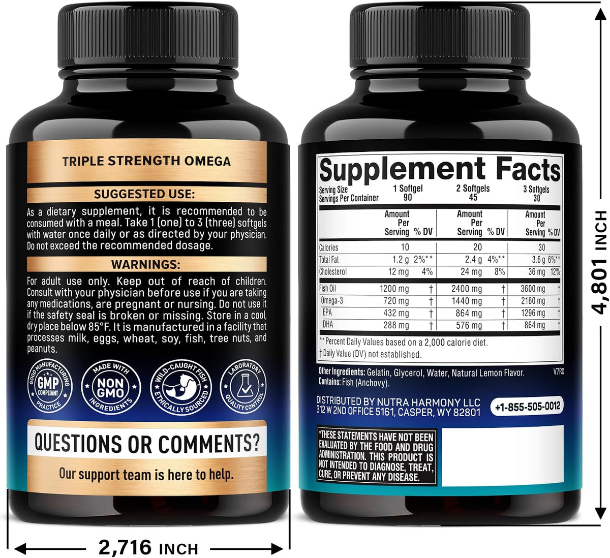 NutraHarmony omega 3 fish oil softgels bottle health product