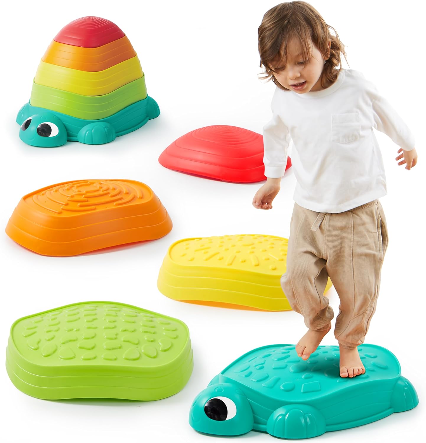 Joyin 5 Pieces Turtle Balance Stepping Stones front view for kids