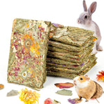 Abizoo Rabbit Natural Treats pack of ten front view showing compressed Timothy hay chips for bunny dental care.