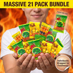 Spicy sweet and salty tamarind candy packets stacked