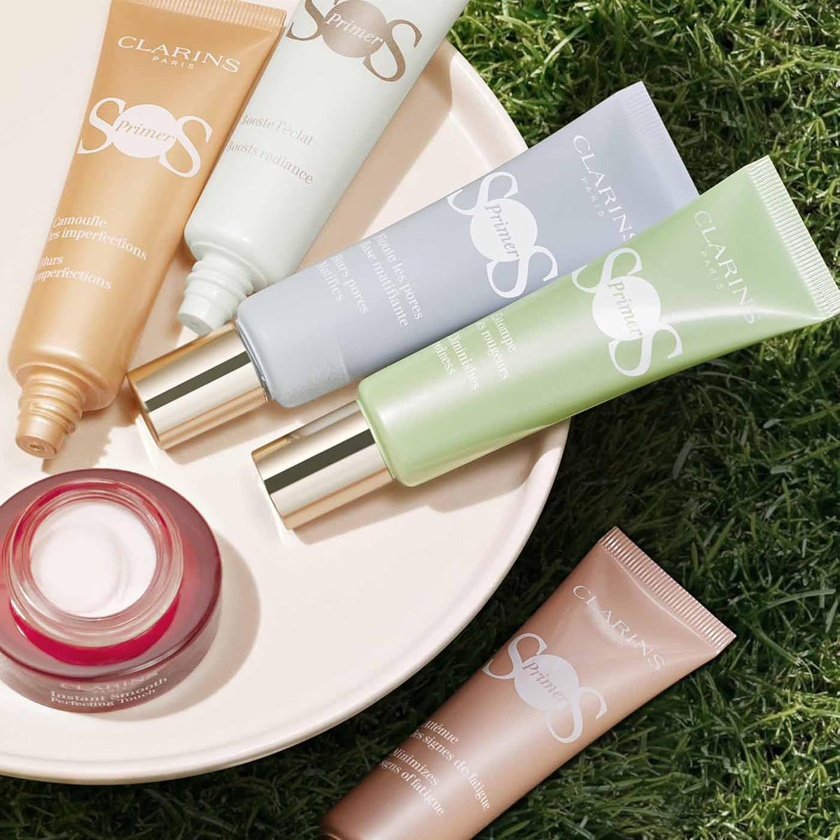 Clarins makeup base product components and branding view