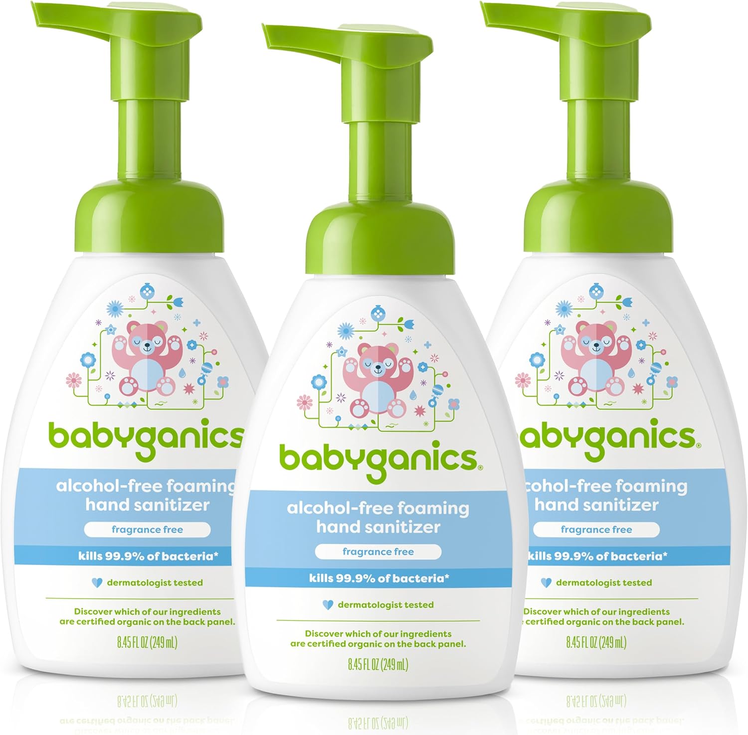 Babyganics Alcohol-Free Foaming Hand Sanitizer, Fragrance Free, 8.45oz Pump Bottle (Pack of 3) - Image 1