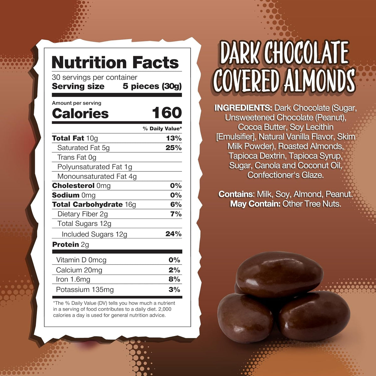 Sunny Island gourmet chocolate coated roasted almonds scattered on table