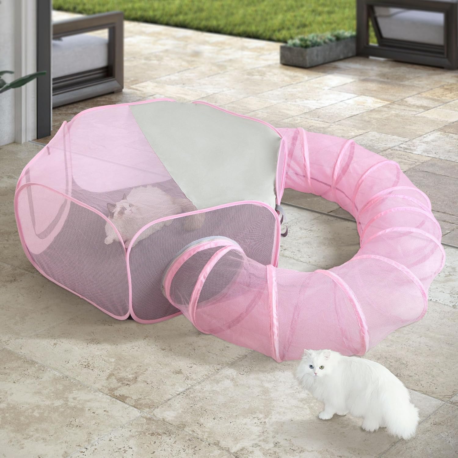 Foldable Cat Tunnel Playpen - Detachable Indoor/Outdoor Pet Enclosure with Storage Bag | Portable Cat Tent & Play Tunnel - Image 1