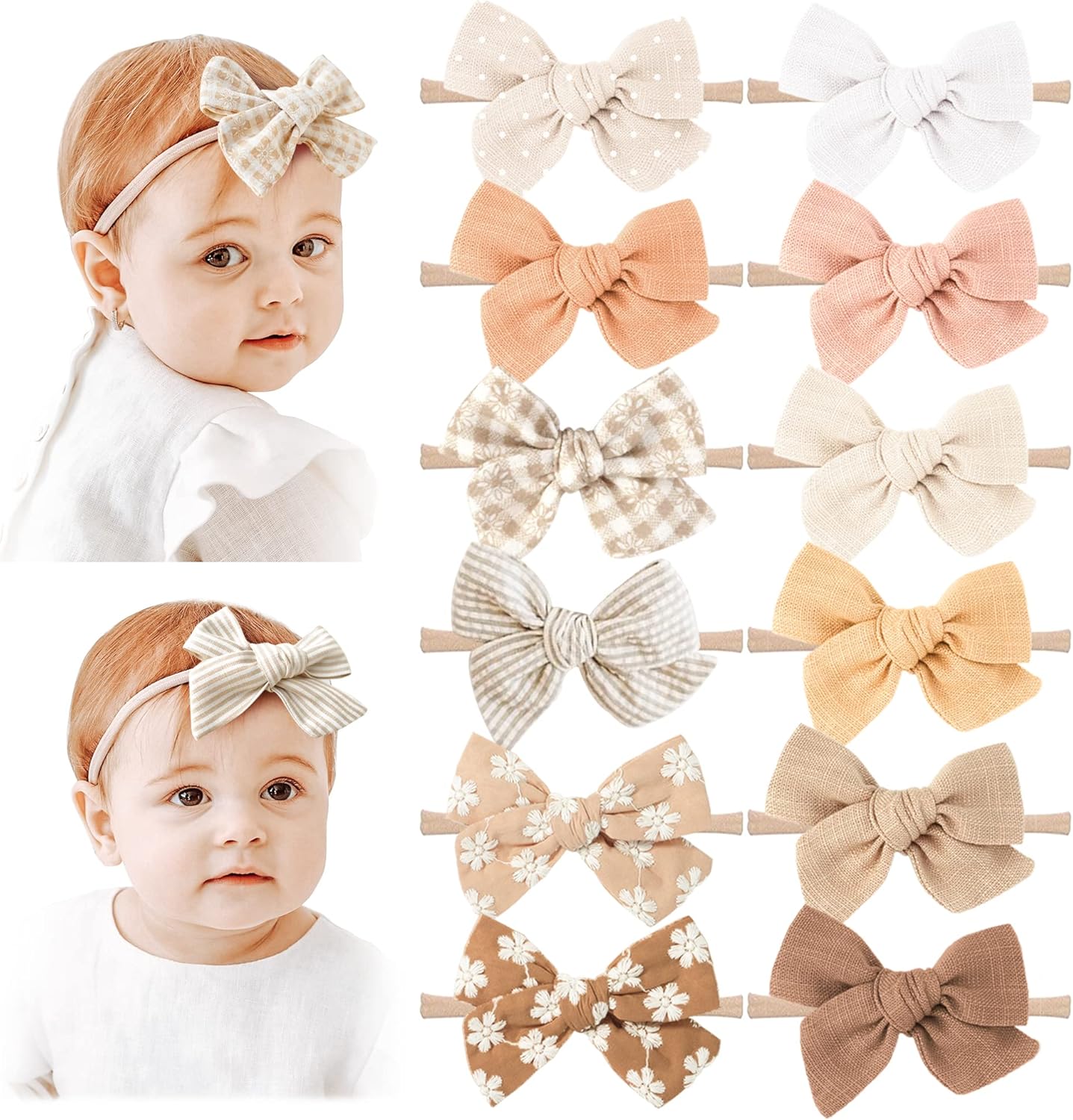 Niceye baby girl 12 piece bow headband set front view