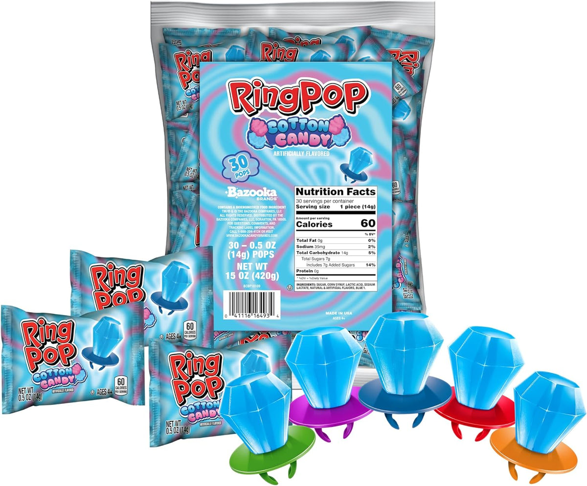 Ring Pop Individually Wrapped Blue Raspberry 30 Count Bulk Lollipop Pack - Blue Raspberry Flavored Lollipop Suckers for Kids - Fun Candy Bulk for Gender Reveal Parties, Bachelorettes, & Party Favors - Image 14
