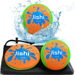 Jishi water skipping ball set front view showing two colorful bouncing balls and storage bag.